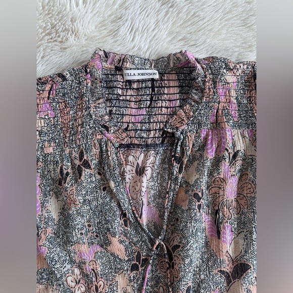 Ulla Johnson Silk Blend Ruffle Floral Lara Blouse Pink Neutral Top Size 4 - Picture 5 of 16